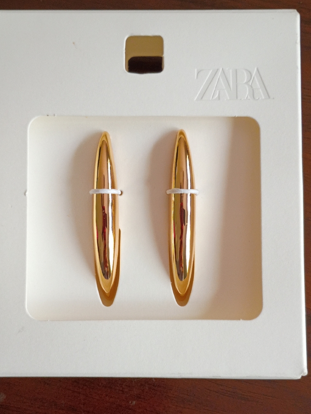 ZARA Shiny Gold Elongated Hoop Earrings